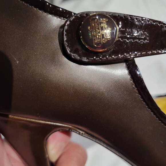 Coach brown leather peep toe Mary Jane's.  SIZE 5 - Picture 4 of 9